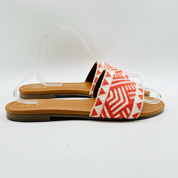 Haute Hippie Shoes Womens 8 Orange Red White Casual Slides Aztec Sandals Boho - Picture 1 of 13
